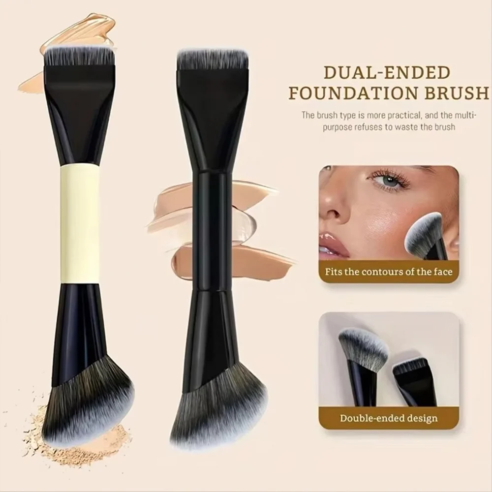 Portable Double Ended Beauty Brush Soft Bristled Foundation Brush Contour Powder and Concealer Brush Multifunctional Beauty Tool