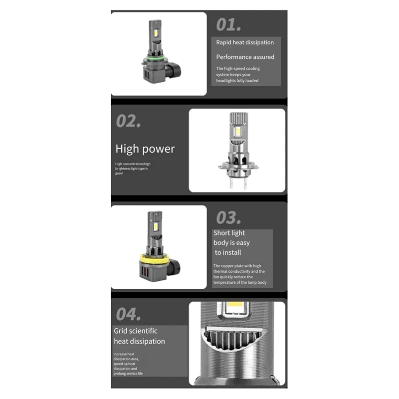미니 LED 조명 플러그 앤 플레이 전구, 전원 소켓 LED 전구, 자동차 헤드라이트, 6000K 백색등, 3800LM, 35W