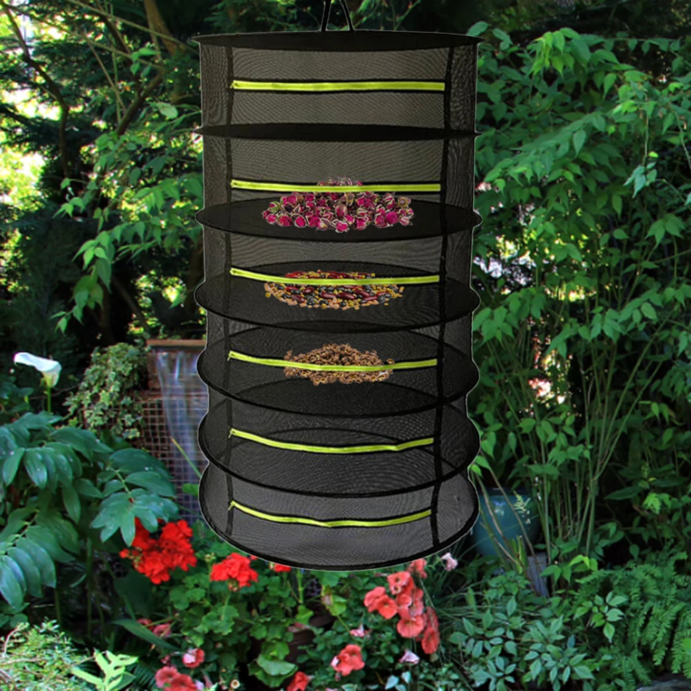 2-8 Layers Drying Net For Herbs Fish Hanging Basket Folding Dry Rack Herb Vegetable Dryer Bag Mesh Flowers Buds Plants Organizer 2