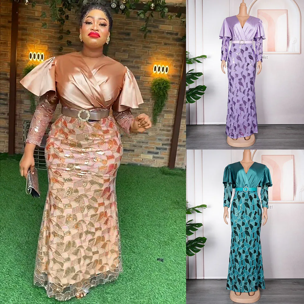 

New 2023 African Dress for Women Elegant Long Bodycon Dresses Robe Femmes Maxi Ankara Dashiki Kaftan Abaya Dubai Evening Clothes