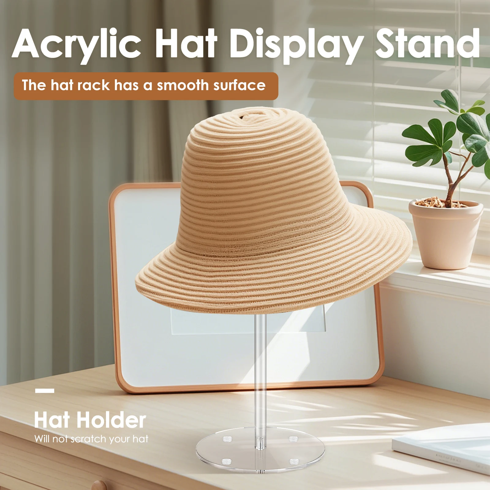 40cm Hat Display Stand Acrylic Clear Domed Baseball Cap Holder with Round Base Wig Display Rack Tabletop Organizer Storage Rack