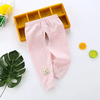 طفل السراويل القطن الأطفال ملابس ربيع الخريف المفتوحة المنشعب اللون الطبيعي سراويل قطنية تكييف الهواء السراويل بنطلون بيجاما 4