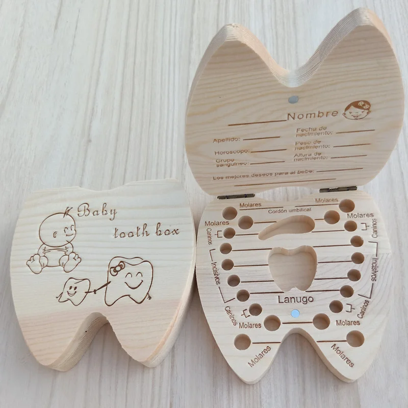 Baby Tooth Box Wooden Storage Case for Boys Girls Teeth Souvenirs