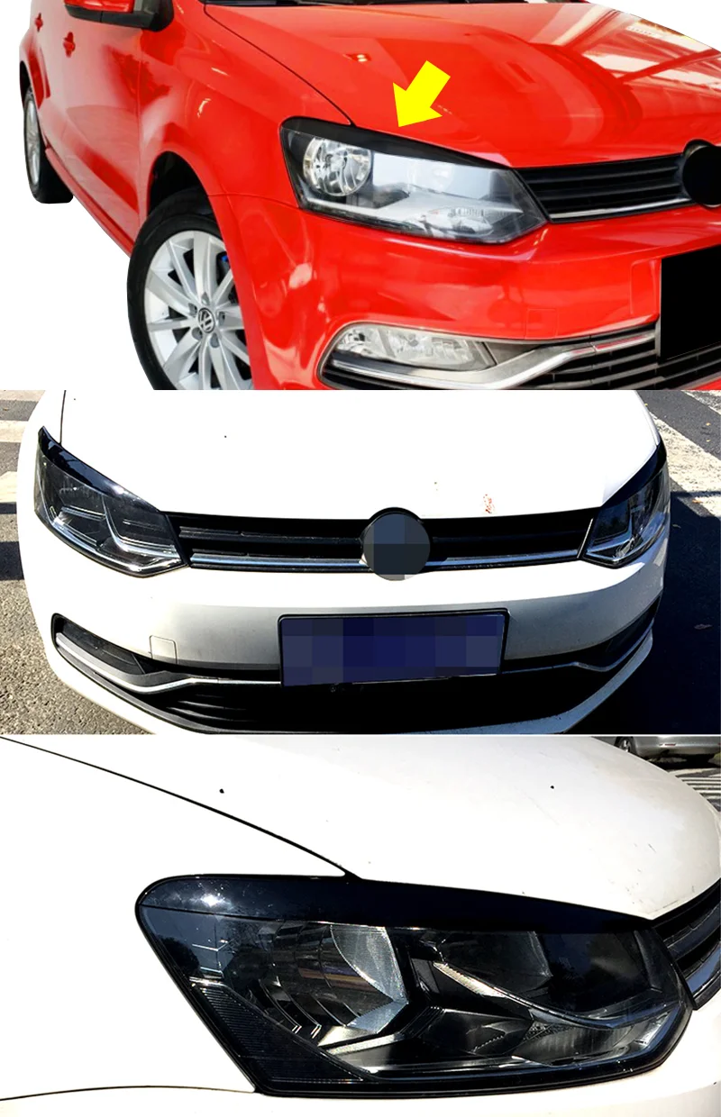 Passend für VW-Zubehör Polo Mk5 6R 2010 2011 2012 2013 2014 2015 2016 2017, schwarze Scheinwerfer-Augenbrauen-Augenlid-Abdeckung, dekorative Verkleidung – Detail 4