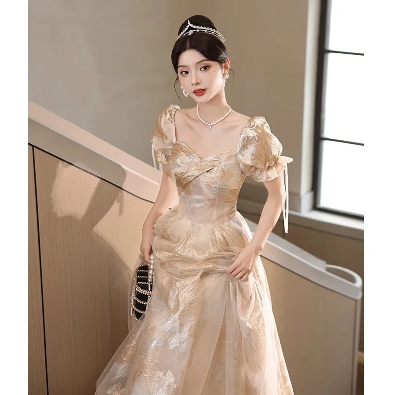 

Light Luxury Minority Golden Art Exam Banquet Host Dress
