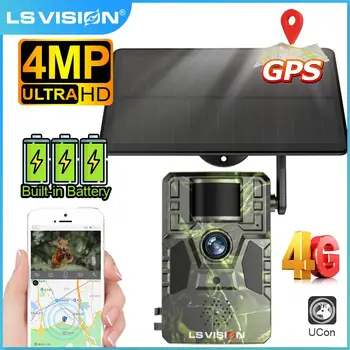 LS VISION 2K Hunting Trail Solar Camera 4G SIM GPS IR Night Vision 20M PIR Wildlife Motion Detection Battery Wild Camera IP66