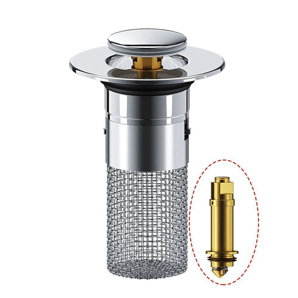 Sink Drain Strainer Stainless Steel Pop-Up Wash Basin Leak Plug Anti-Odor Bouncing Core Sink Stopper Filter Bathroom Tool
