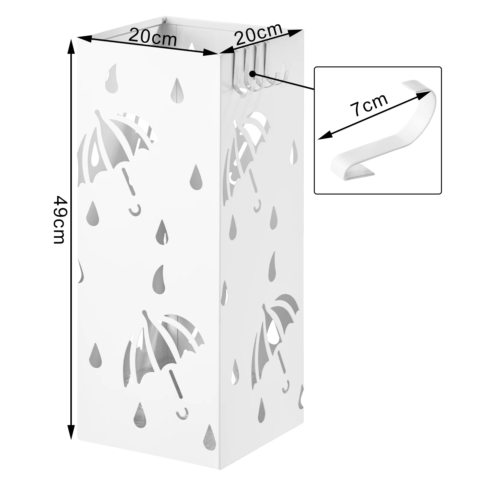 WOLTU 20 * 20 * 49 cm quadratischer Metall-Schirmständer mit Haken, Tablett, Organizer, Aufbewahrung für den Innenbereich, Zuhause, Flur, Büro, Eingangsbereich, Dekoration – Detail 3