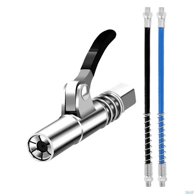 N84F High Pressure Single Handle Grease Guns Mouthpiece and 2 Flexible Hoses Suitable for Standard Grease Nipples M6 to M14