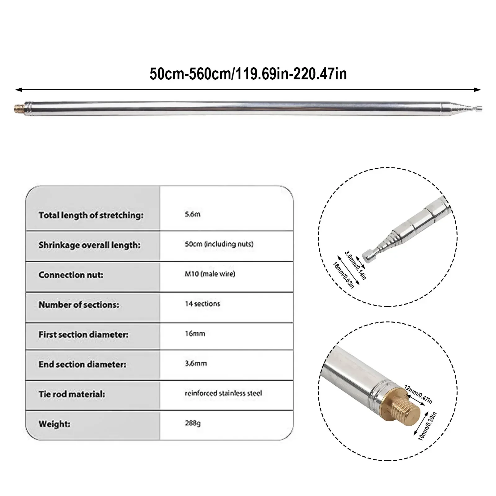 Shortwave Antenna Telescopic 5.6M 18.4FT GP For Ham Radio For Yagi Antenna DIY