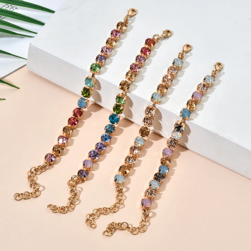 Bracciale Tennis A 5 Fili Con Cristalli Multicolori, Placcato Oro, Design Avvolgente