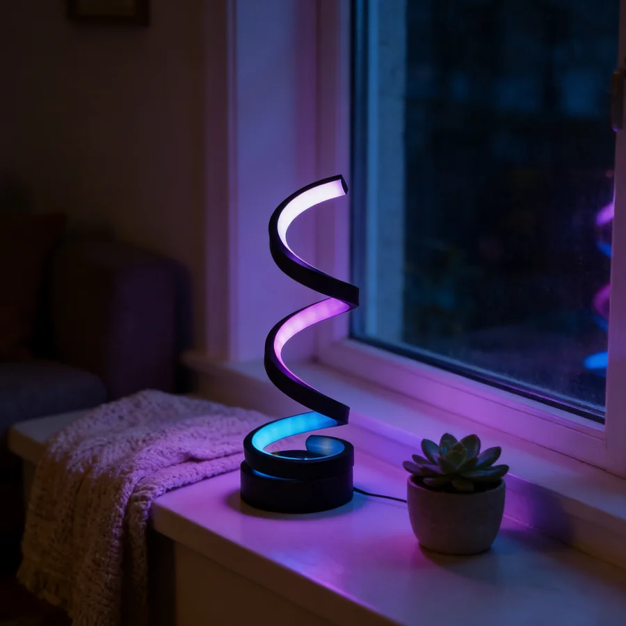 1PC RGB 나선형 LED 테이블 램프, 침실, 게임룸 및 파티 장 현대적인 색상 변경 야간 조명