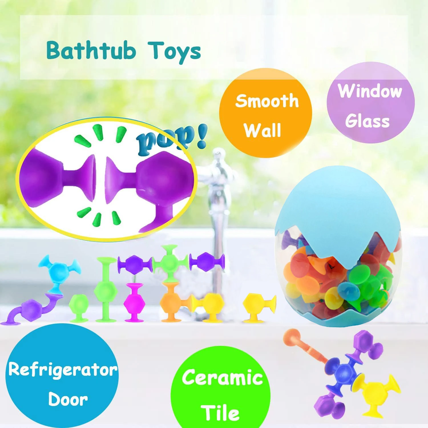 50pcs Suction Cup Toys, With A Eggshell For Storage,Construction Toy For Children, Bath And Travel Toy, Gift For Boys And Girls 5