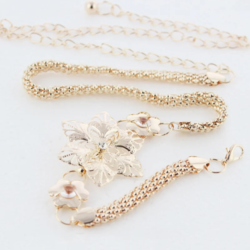 

Women Designer Flowers Gold Waist Chain Belt Woman Dress Metal Golden Sun Belt Fashion Ladies Luxury Belts