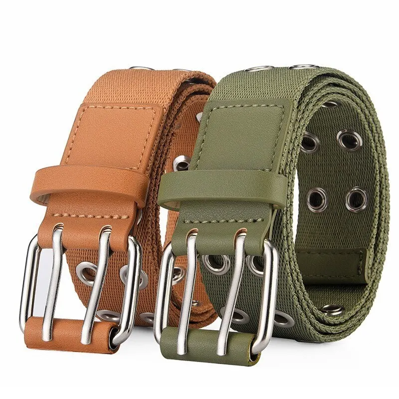 Men's Belt Canvas Belt Double Row Pin Buckle Belt Fashion Casual WOMEN'S Belt Outdoor Sports Belt with Cargo Pants Jeans Belt