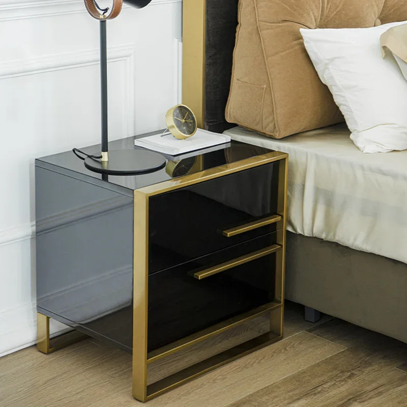 Modern Style Luxury Hotel Side Cabinet Antique Home Furniture Bedroom Nightstands Black Color Bedside Table With 2 Drawers