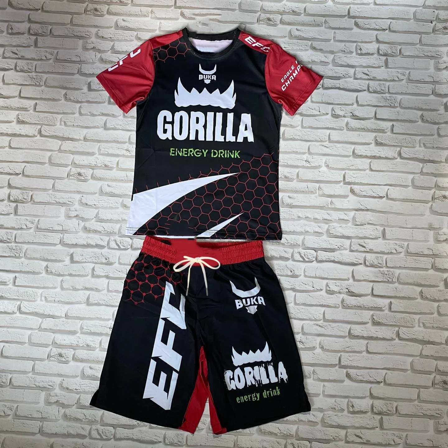 2026 Neuer Jiu-Jitsu-Sportanzug für Herren/Kinder Blau-Rotes Muster T-Shirt und Shorts Schnelltrocknender BJJ-Trainingsanzug