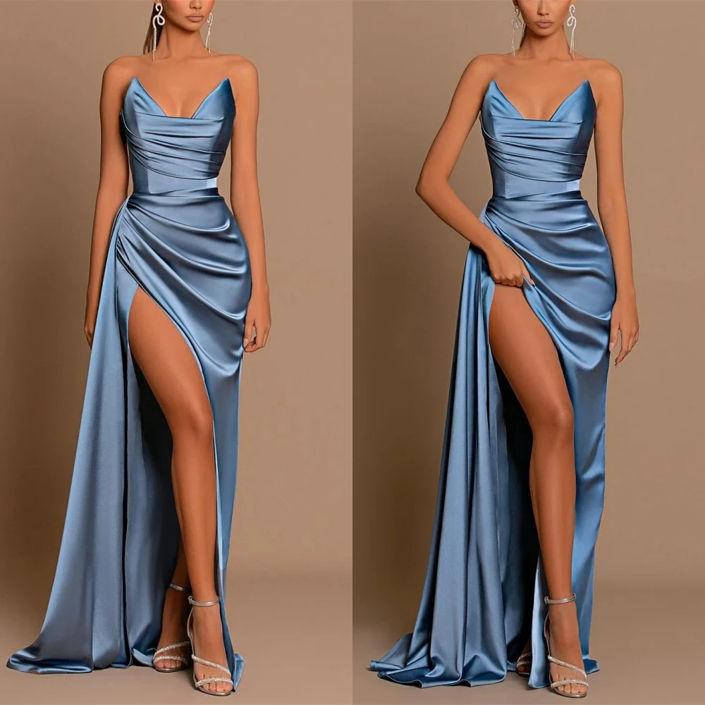 

Women High Quality Strapless Sheath Floor Length Prom Dress Formal Ocassion Gown Satin robe pour cérémonie de mariage