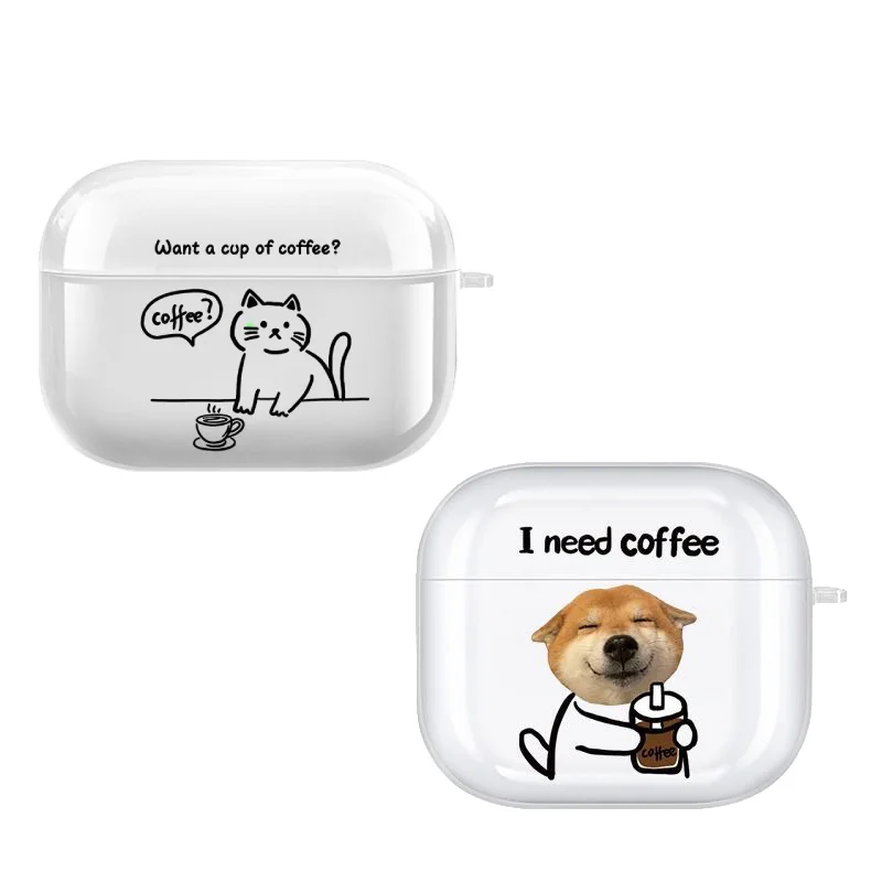 Katzen Hunde Paar Transparente Kopfhörerhülle für Apple AirPods 4 3. 2 Pro2 Transparente Abdeckung für Airpod 3 Buchstaben Schutzhülle