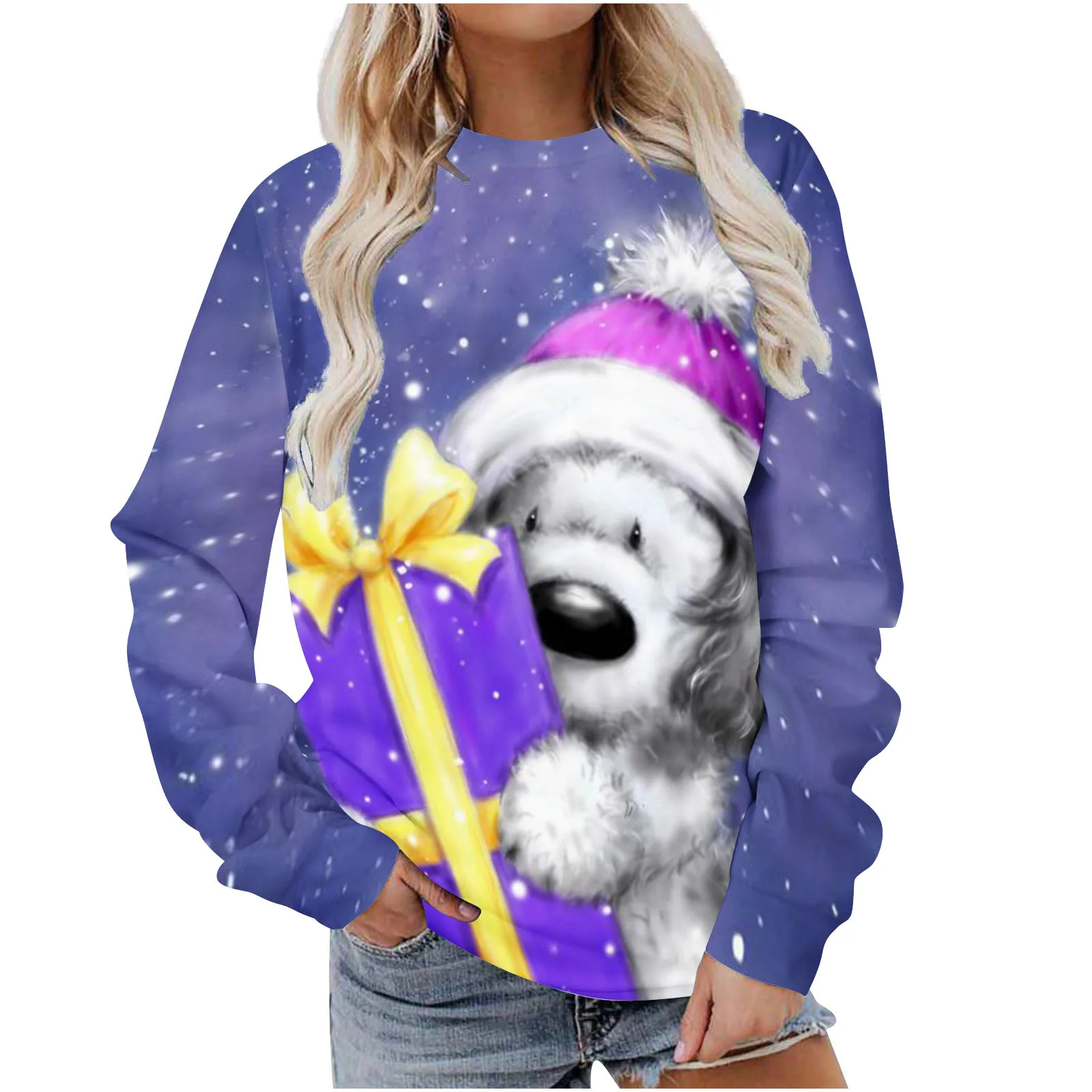 

2022 Autumn Winter Clothes Women's Fashion O-Neck Long Sleeved Tops Christmas Printed Sweatshirts Ladies Loose Casual Pullover