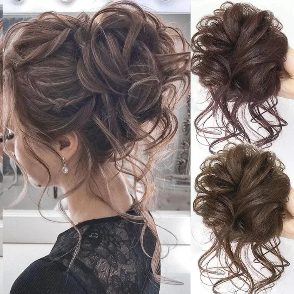 Chignon Sintetico 1P con Clip, Acconciatura a Coda di Cavallo, Estensione per Capelli Corti Ricci Ondulati, Nero o Biondo, per Donne, Novità 2025 - immagine 2