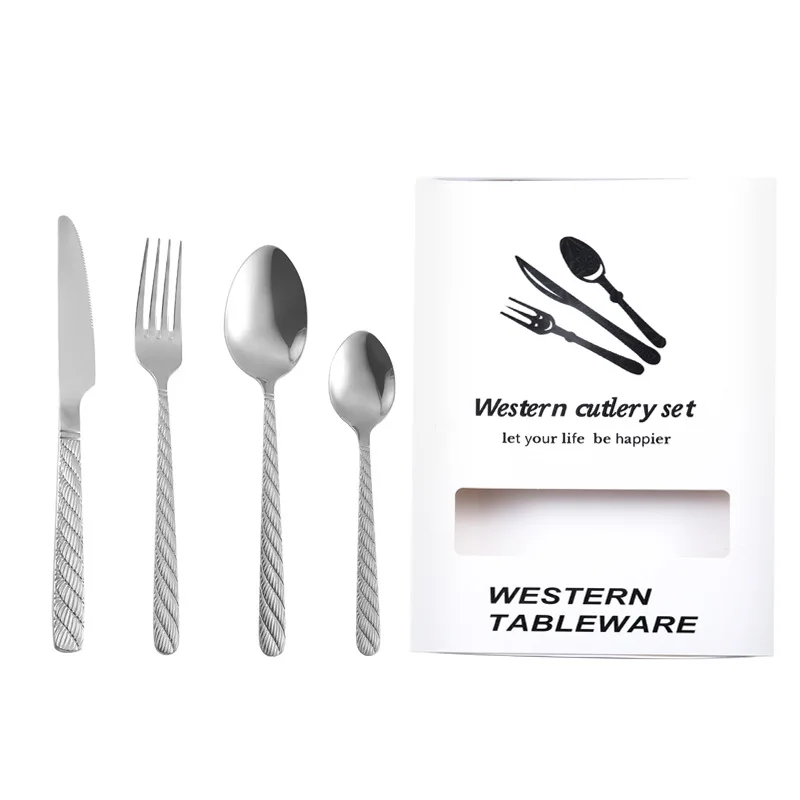 

Stainless steel tableware spiral steak knife twist embossed knife fork spoon set four-piece set of western-style knife and fork