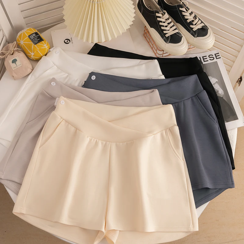 

2024 M-3XL Maternity Summer Thin Belly Shorts Low Waist Wide Legs Loose Casual Pregnant Woman Short Pants Pregnancy Sweatpants