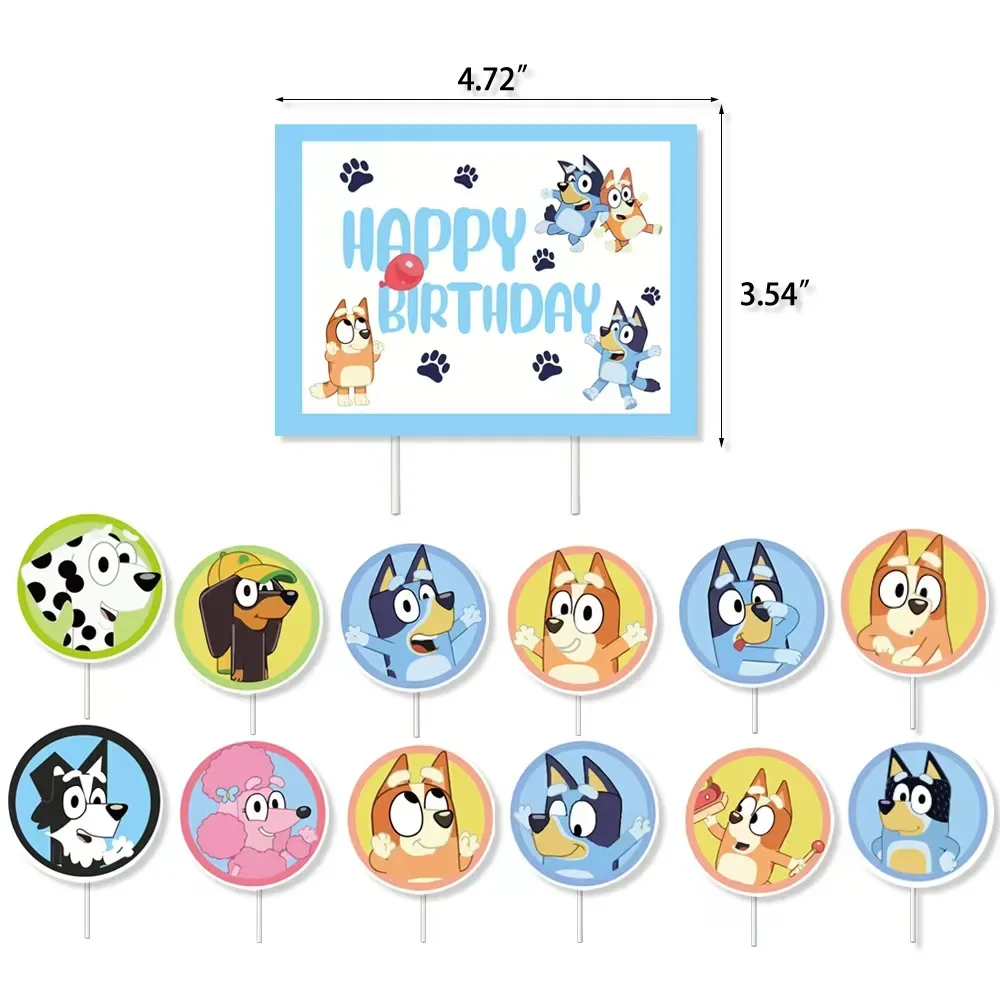Cartoon Blueys Dog Birthday Party Supply Disposable Banner Cake Topper Hanging Flag Balloons Set Birthday Decorations birthday party supplies