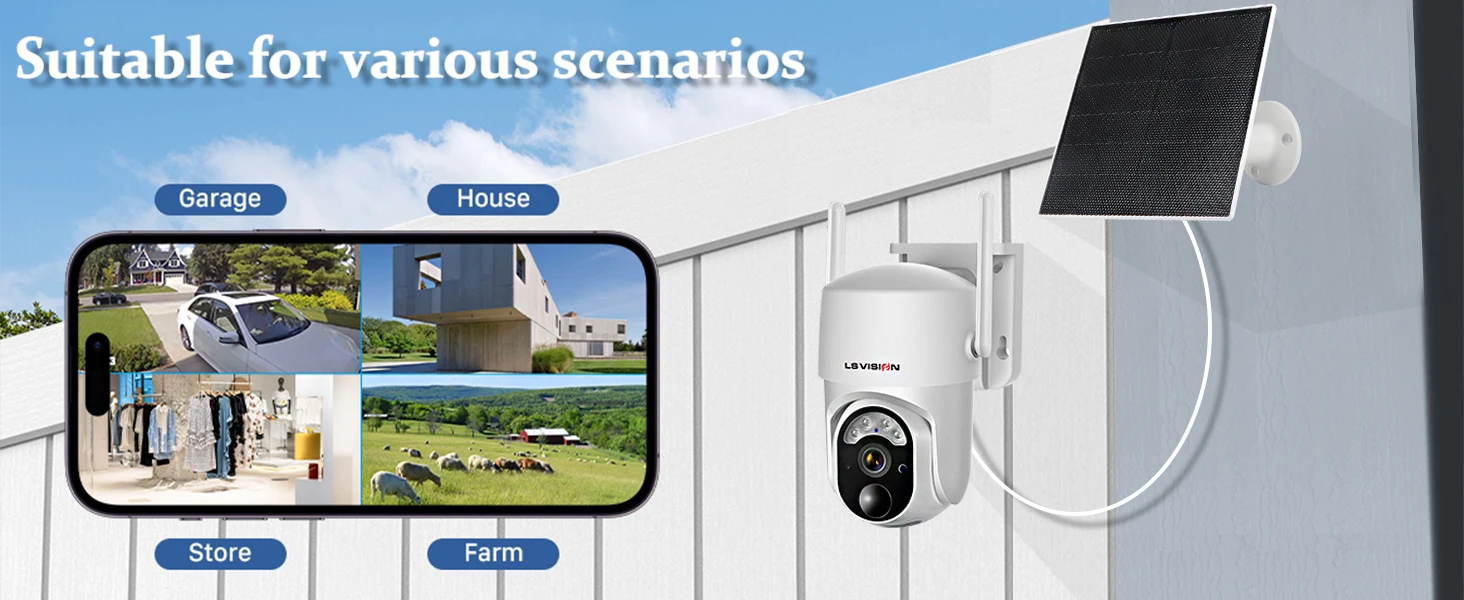LS VISION 4MP Solar Wireless Security Camera Outdoor Solar Monitor Camera Night