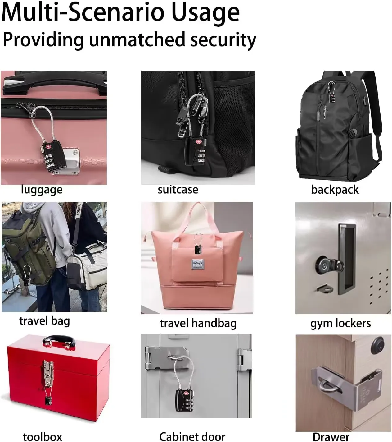 Description Picture 3 of itemRe-settable 3 Digit Combination Luggage Lock Travel Padlock TSA Approved Cable Lock with Zinc Alloy Body for Gym,Backpack,Bike