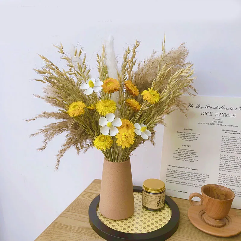 

1set Natural Plants Dried Daisy Flowers Pampas Grass Living Room Table Ornaments DIY Palm Leaf Wedding Party Home Decor