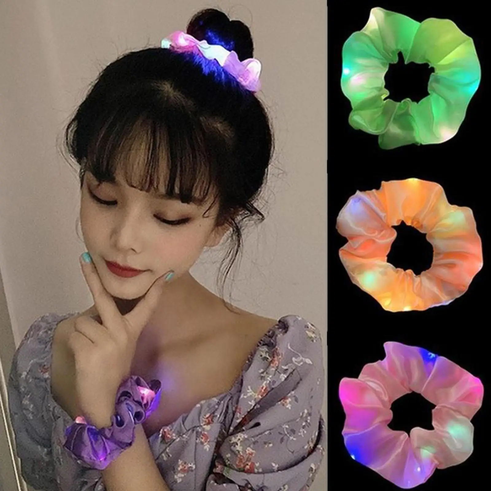 

LED Luminous Hair Band Scrunchies Women Girls Ponytail Rubber Band Glow Headband Hair Accessories For Halloween Christmas Party