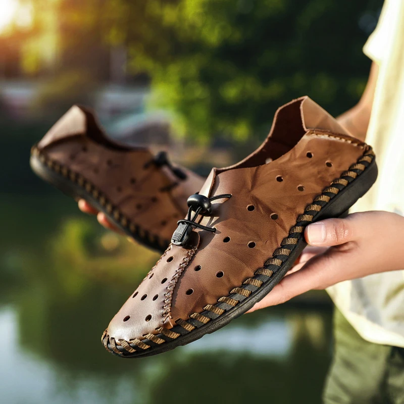 

Men's Leather Shoes Breathable Driving Shoes Luxury Brands Formal Men Loafers Moccasins Italian Male Lazy Shoes Black Plus Size