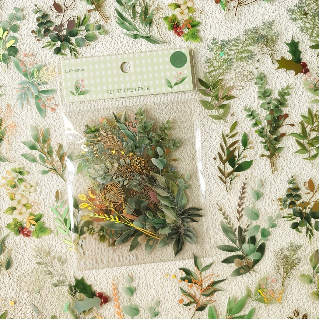 Decorative Stickers 40sheets/pack Vintage Gilding Green Leaf Flower Notebook Scrapbooking Label Diary