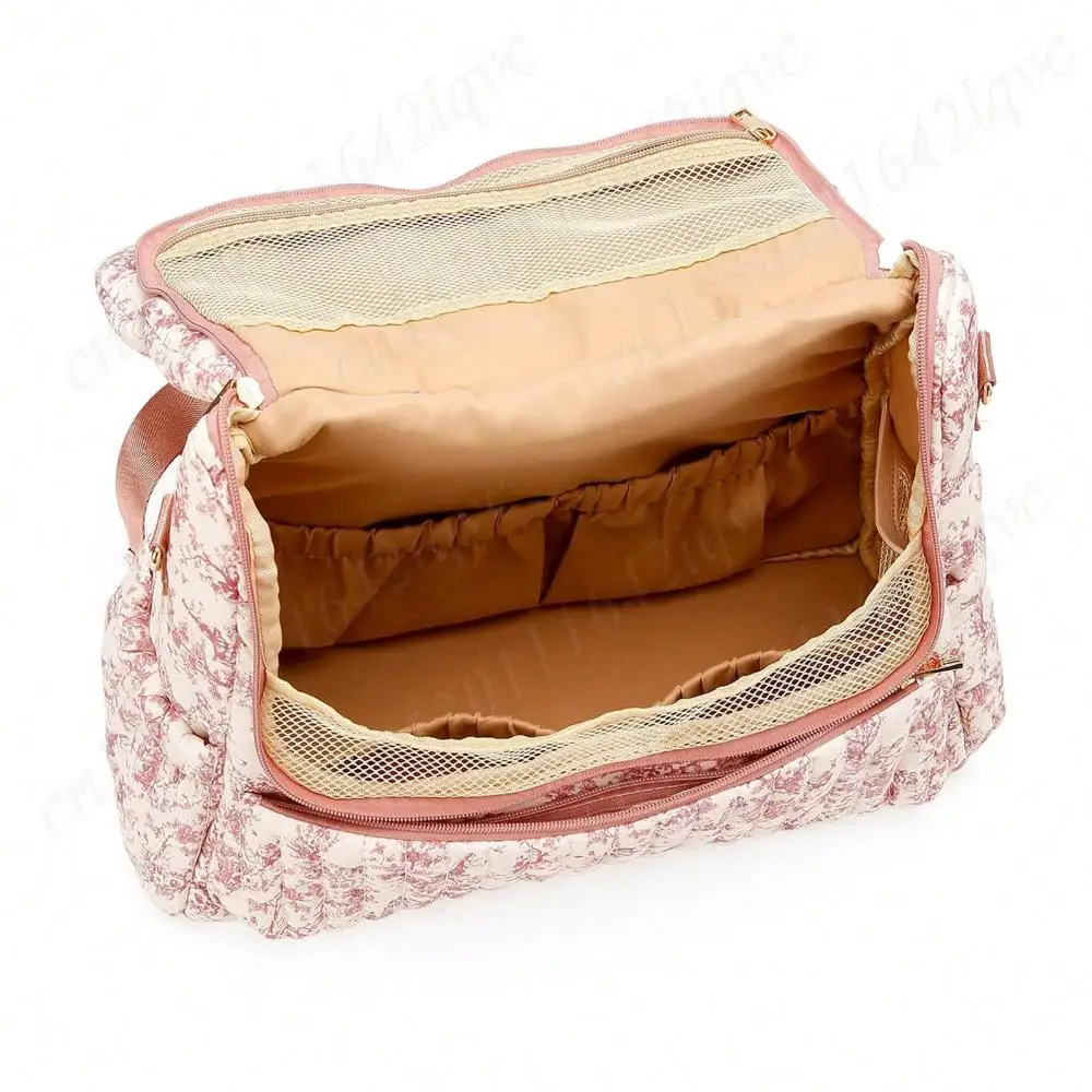 Zaino alla Moda con Stampa Floreale, Borsa Morbida Trapuntata per Pannolini, Borsa da Viaggio per Esterni, Zainetto Carino e Leggero da Donna - immagine 5