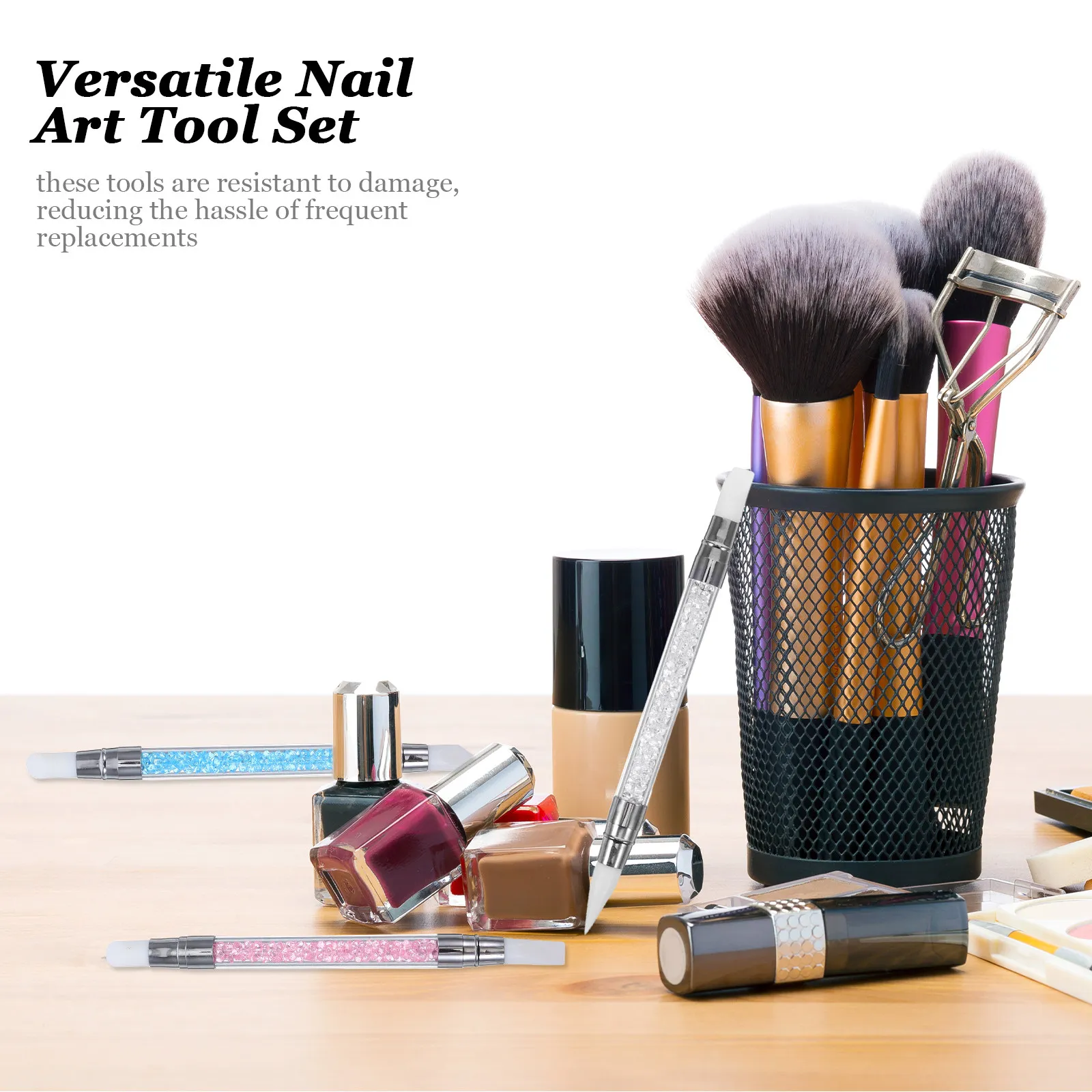 10Pcs 네일 아트 도구 펜 실리콘 팁 디자인 조각 펜 거울 파우더 적용 전문 아크릴 네일 조각