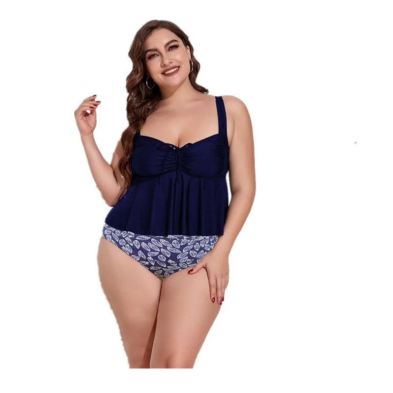 New Plus Size Women Swimsuit Tankini Swimwear Swimming Beachwear Bathing Suit High Waist Bikinis Set Mujer Swimdress 4XL