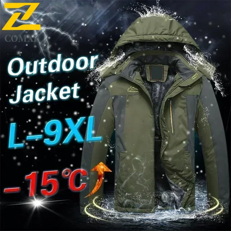 COMXZ Winter Rain Jacket Men Thick Fleece Coldproof Outdoor Adventure Climbing Windbreaker Jacket Big Size High Quality Chaqueta