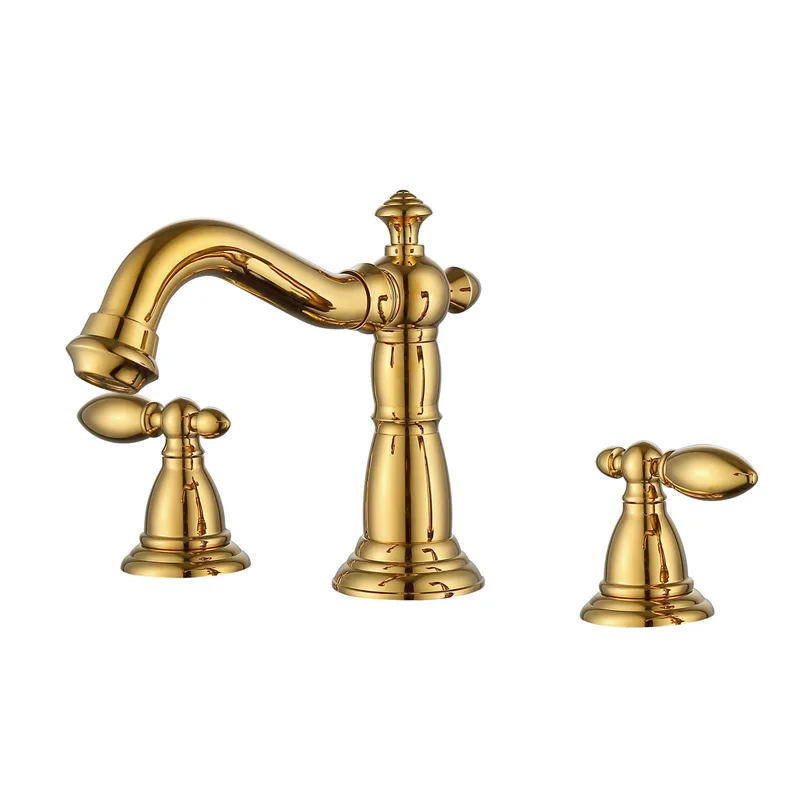 

Copper French style retro outdoor faucet with three holes for hot and cold basin faucet splash proof faucet imitation antique co