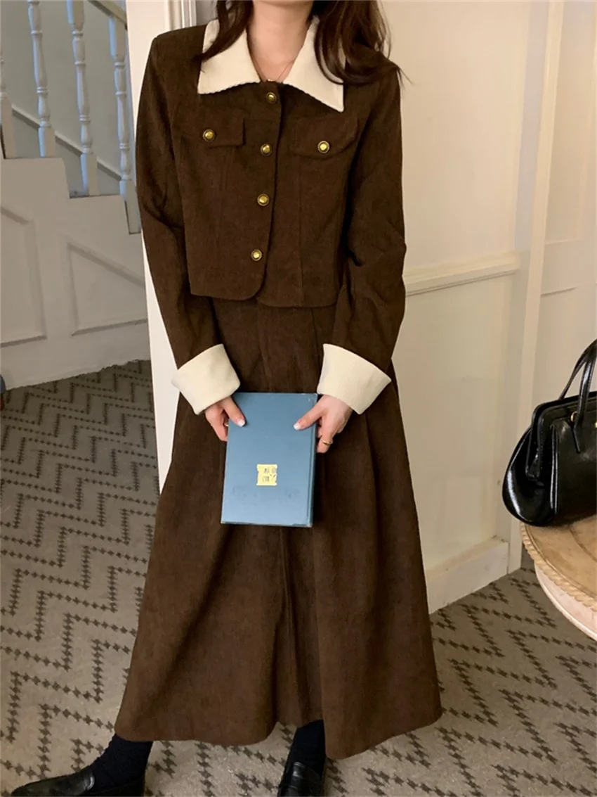 

Alien Kitty Hepburn Corduroy Loose Women Coats High Waist A-Line Skirts Autumn Sets 2023 New Daily Elegant Office Lady Suits