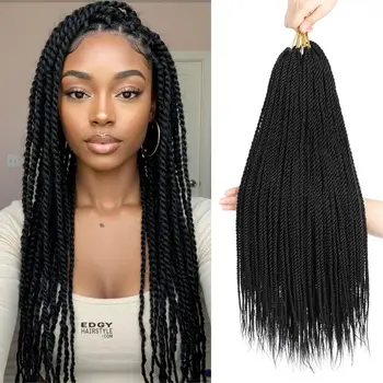 Senegalese Twist Crochet Hair For Kids Black Women 14/18 Inch Pretwisted Short Crochet Hair 20 Strands Crochet Braids Synthetic 1