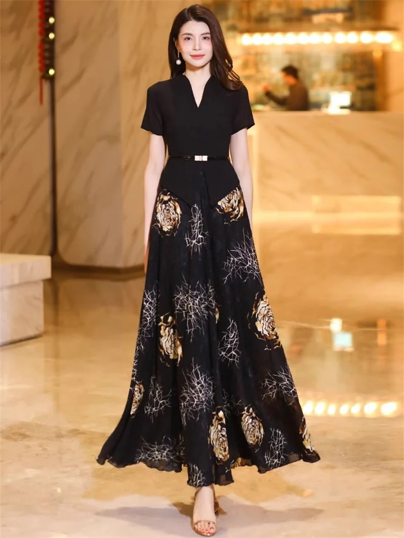 Elegant Summer Dress Short Sleeve High End fake Two-Piece