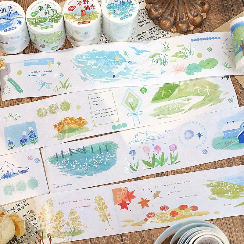 

Assorted Painting Scenery Washi Tape Aesthetic Scrapbooking Notebooks Decoration Collage Material Art Diary For School Supplies