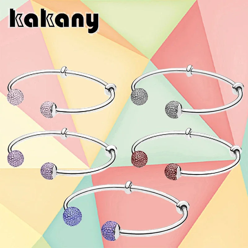 

Kakany High Quality 100% S925 Sterling Silver Open Bracelet With Pavé Pink Diy Bracelet Charm Girls Fashion Jewelry Gift