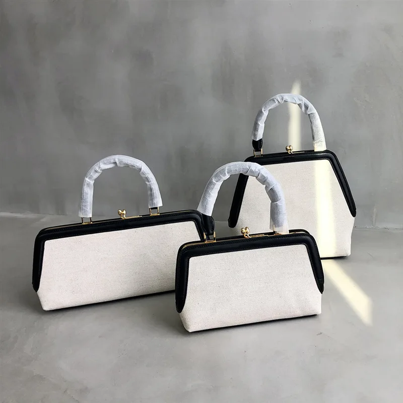 

Fashion Minority Designer Color Matching Canvas Bags for Women Elegant Simple Commuter Handbags 2024 New Trend Lady Purses