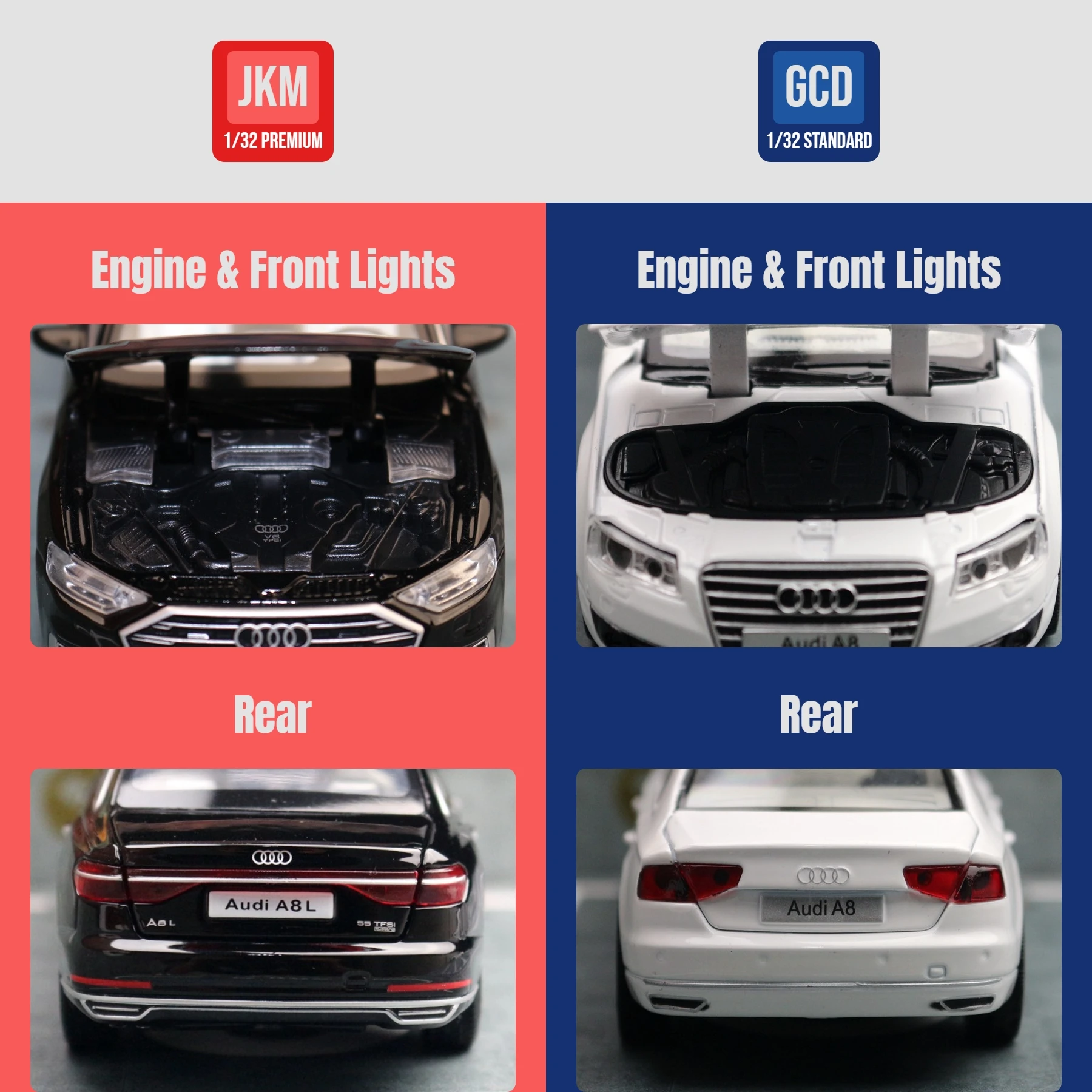 1/32 2021 Audi A8 55 TFSI Quattro Sedan Miniature Diecast Alloy Toy Car Model JKM Premium Collection Gift for Children Boy Kid 5