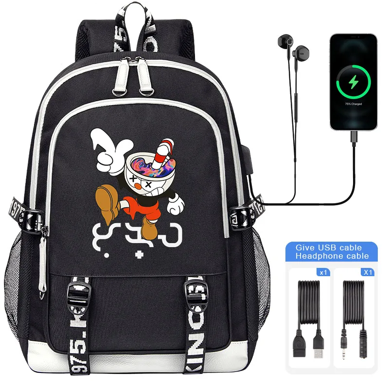 

Cartoon Cuphead Mugman School Bag Child Student Shoulder Backpack For Boy Teenager USB Laptop Backpack Mochila Travel Bag