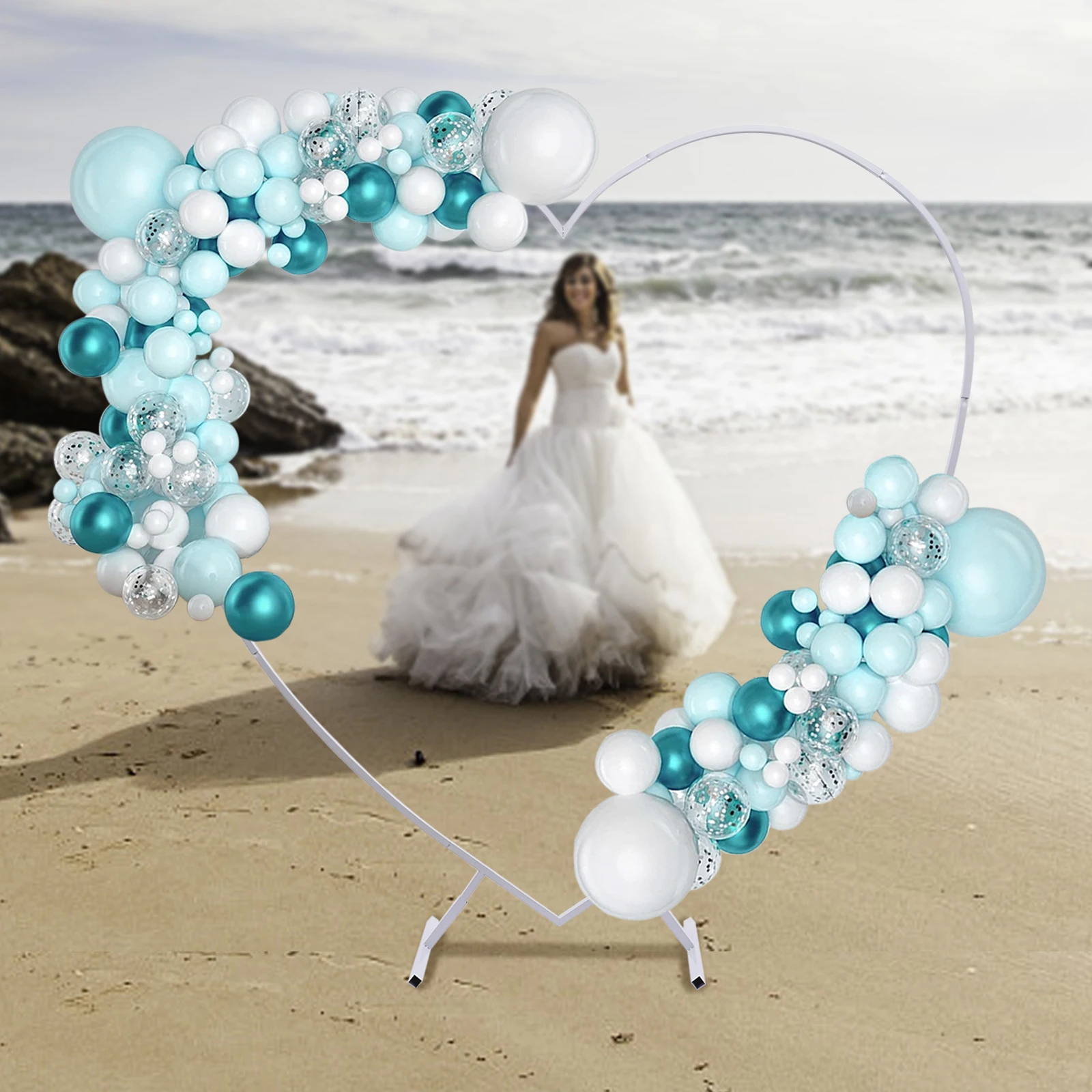Metal Wedding Arch, 6.89ft (2.1m) Heart-Shaped White Arch Climbing Frames for Wedding Birthday Photo Background Decorations