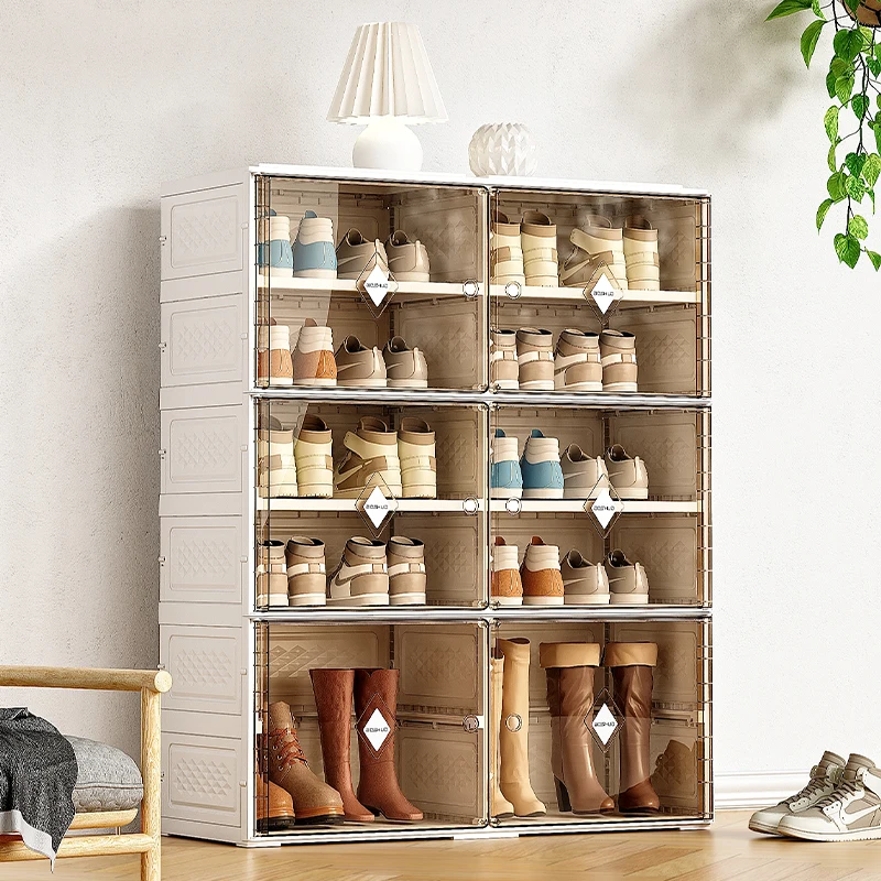 Double Door Magnetic Shoe Cabinet Foldable Organizer For Living Room And Entryway Storage