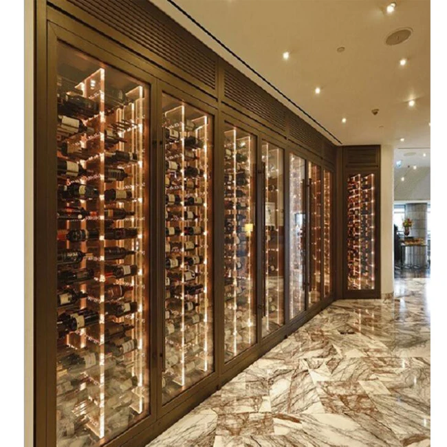 Golden Two Door Wine Bottle Cooler Refrigerator With Mirror Interior For Perfect Wine Display - Image 3